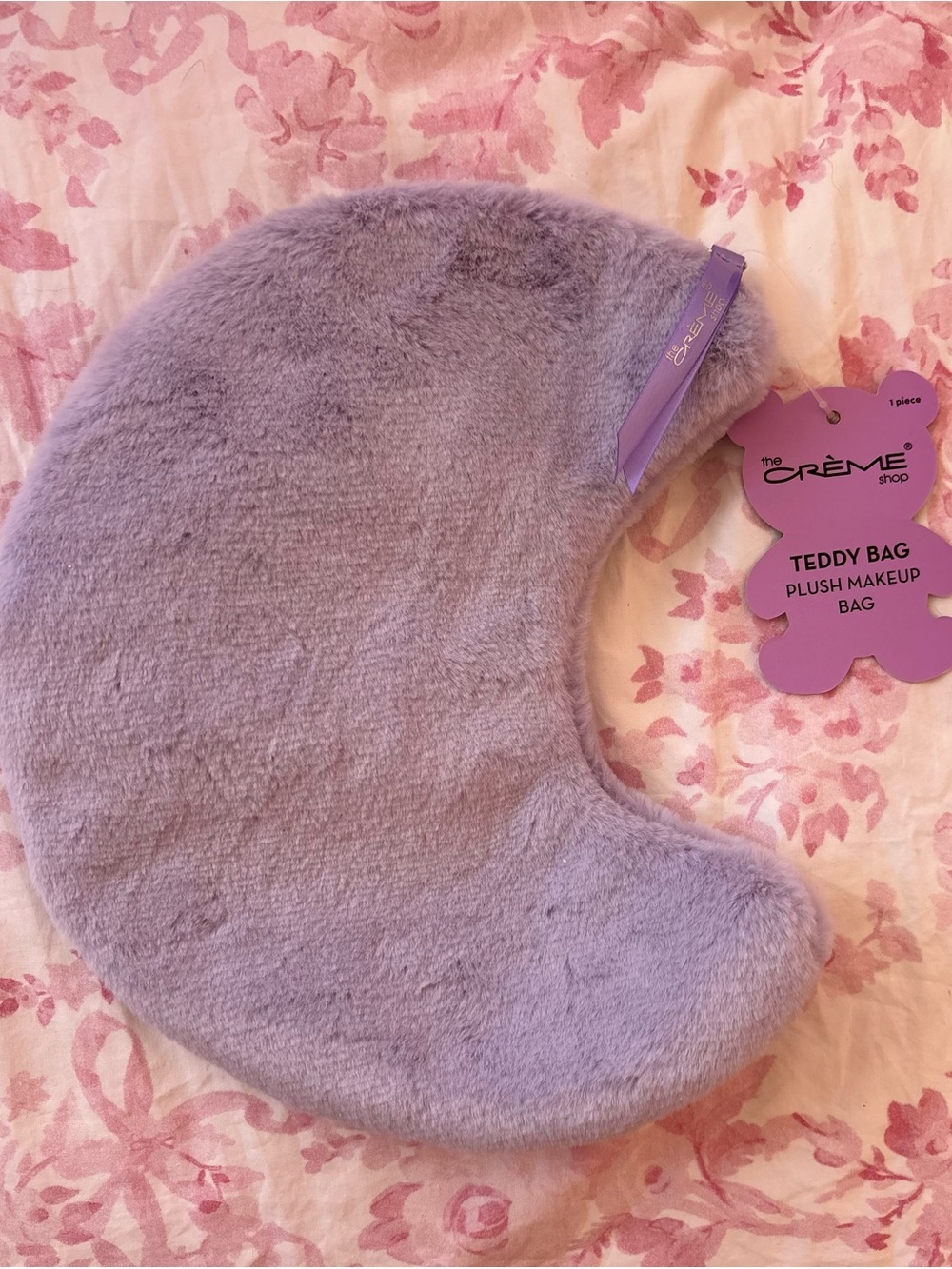 Purple half moon CREME teddy pouch bag plush makeup bag NWT